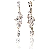 Cubic Zirconia Bridal Earrings - Sterling Silver Marquise Crystal Zircon Rhinestone CZ Cluster Floral Leaf Dangle Drop Earrings for Women Girls Wedding Party Prom Bride Bridesmaids Jewelry