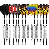 CyeeLife 15 Packs Soft tip Darts Set 18g,180 Extra Tips+Dart Tool+15 Aluminum shafts+30 Flights(5 Designs,Standard&Slim),Professional Plastic tip Darts for Electronic Dart Board-Sliver