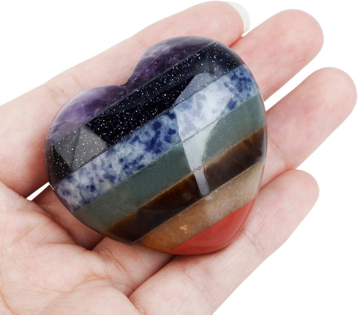 mookaitedecor 7 Chakra Heart Shaped Crystal Palm Worry Stone for Anxiety Stress Relief Healing Crystal Gift - Image 3