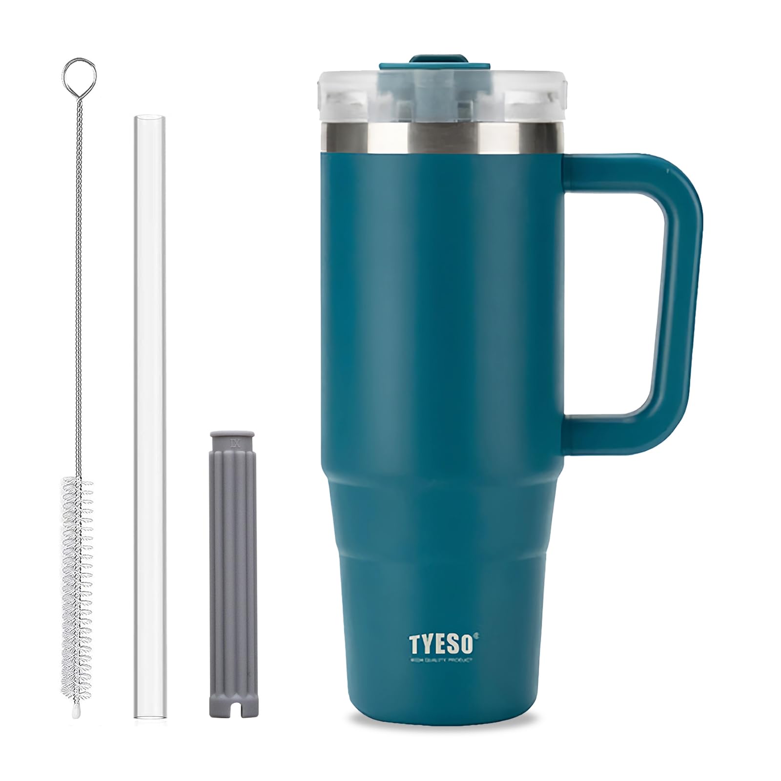 Coffee Cup Travel Mug with Handle, 30oz Tumbler with Lockable Lid, Stainless Steel Vacuum Insulated Water Bottle with Straw, Leakproof & Portable Travel Cup for Hot and Cold Drinks (Lake Blue)