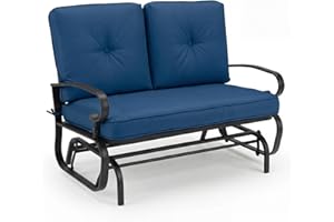 HAPPYGRILL Outdoor Swing Glider Bench Patio Loveseat Glider with Comfortable Cushions, 2 Persons Rocking Glider Chair for Por