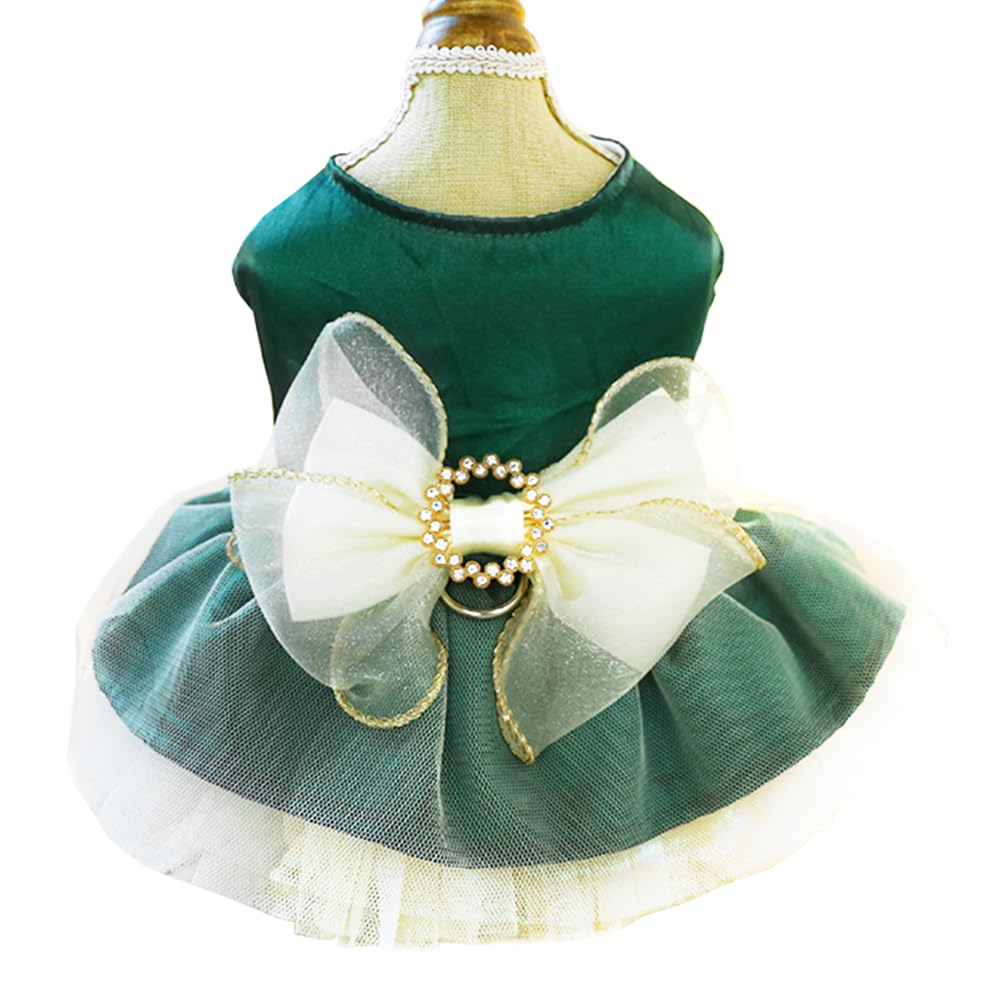 Photo 1 of ANIAC Retro Dog Tulle Dress with Leash Ring Spring Summer Girl Puppy Clothes for Small Dog Cat Apparel Formal Pet Prom Dress for Christmas Wedding Birthday Valentines (Green,X-Large)