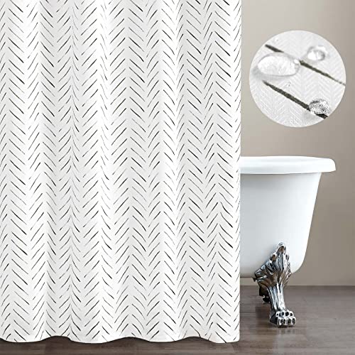 Photo 1 of jinchan Extra Long Black and White Shower Curtain Herringbone Modern Fabric Shower Curtain Zig Zag Inky Chevron Farmhouse Shower Curtains for Bathroom Waterproof Hooks Included 70x84 inch