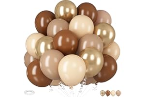 HILAVO Brown Gold Balloons, 12 inch Double Stuffed Brown Gold and Cream Beige Balloons for Neutral Baby Shower Boho Wedding Birthday Party Decorations