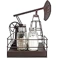 Ebros Gift 8.5" Tall Rustic Vintage Metal Oil Derrick Rig Pump Glass Salt And Pepper Shakers Carrier Organizer Holder 'Nodding Donkey' Model Kitchen Dining Decorative Centerpiece Figurine