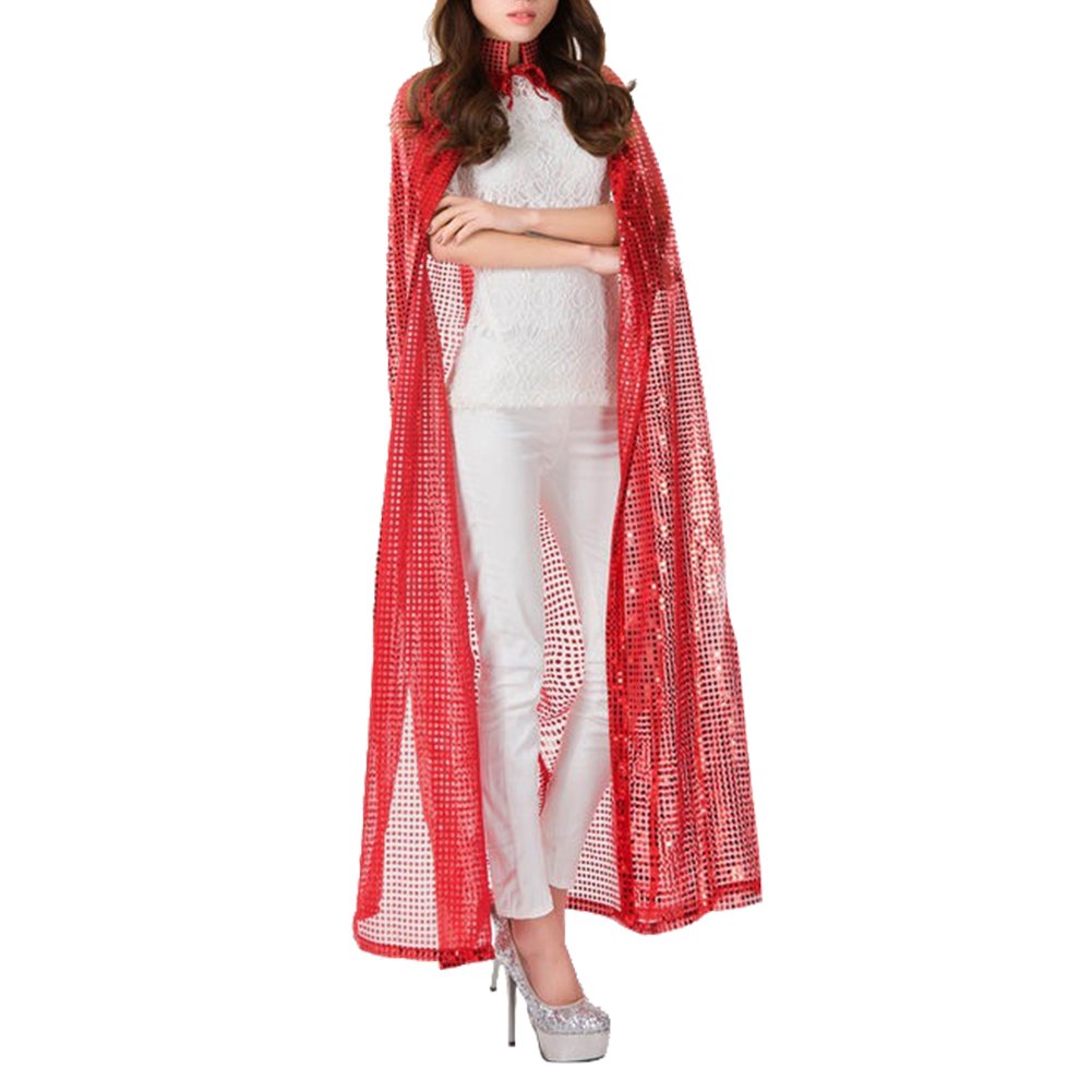 LONTG Women Halloween Costume Cloak Witch Robe Long Sequin Robe Cape Witch Costume Accessories Fancy Dress for Cosplay Masquerade Party Stage Performance