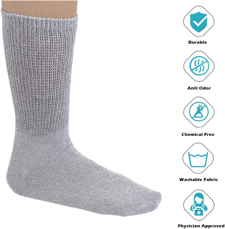 Diabetic Socks Mens Cotton 6-Pack Crew Grey By DEBRA WEITZNER: Health & Personal Care