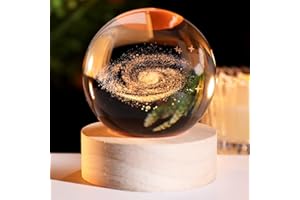ZRENJHUS 3D Galaxy Crystal Ball Glass Space Decorative Ball 2.36" Science Astronomy Planet Decor Galaxy Glass Sphere Model with Colorful Lighted Base