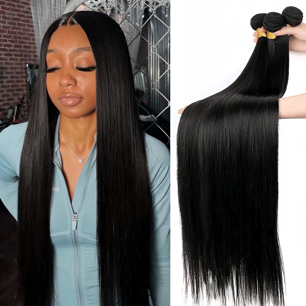 Vallbest Straight Bundles Human Hair 24 26 28 Inch 100% Unprocessed Brazilian Virgin Weave 3 Bundles Double Weft Raw Remy Hair Bundles Human Hair Extensions Natural Color โ image 1