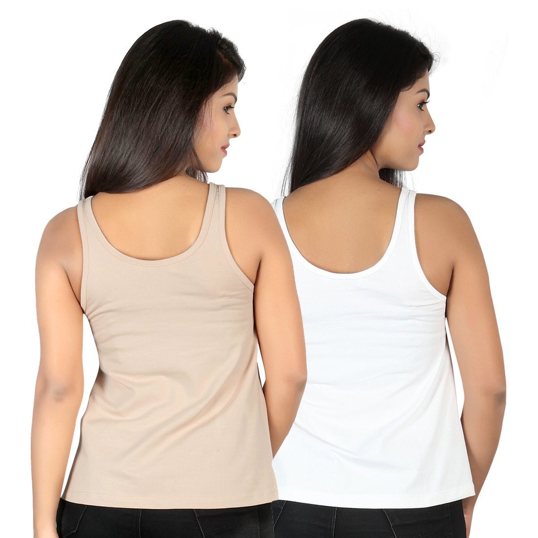 letizia women's cotton a-line tank top pack of 2 (white & beige)
