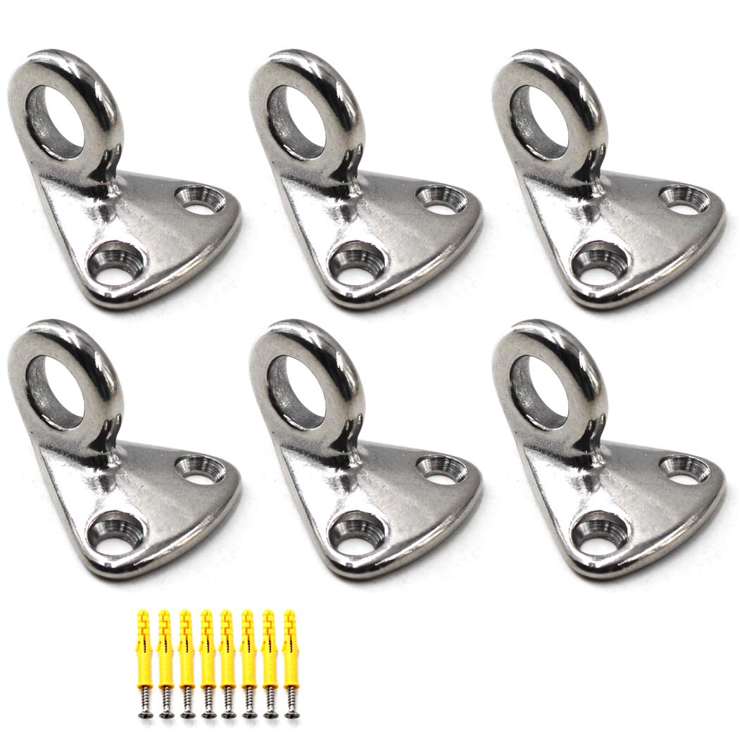 Flomore Fending Hook Marine Grade 316 Stainless Steel Pad Eye Fender Hook Boat Ship Hardware Come with Screws (Pack of 6)