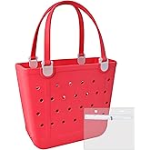 Juyeesm Medium Beach Bag, Waterproof Rubber Beach Bag, Washable Open Tote Bag Durable Tote Travel Bags for Outdoor Sport