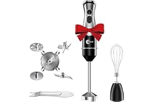 FKN Immersion Blender Handheld with 4 Interchangeable Blades,6-in-1 Hand Blender Electric with 8 Speed and Turbo Mode,Handheld Blender Stick with 800W Heavy Duty Motor,and Whisk