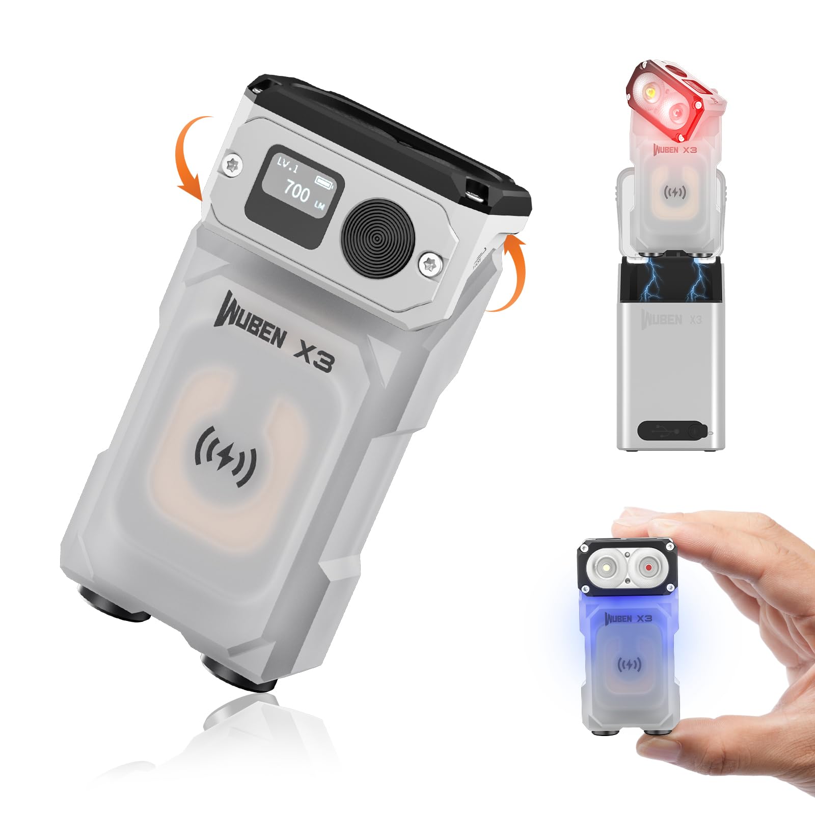 WUBEN X3 Mini Torch with Rechargeable Charging Box 180 Degree EDC Keychain Torch Twist Ip65 Waterproof Magnet Pocket Torch 10 Mode Type-C Lanyard for Camping, Outdoor, Inspection, Gift