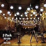 Vmanoo Christmas Solar Powered Globe Lights,30 LED (19.7ft) Globe Ball Fairy String Light for Outdoor, Xmas Tree, Garden, Patio, Home, Lawn, Holiday, Wedding Decor, Party 2 Pack (White)