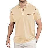 QOSOQ Men's Polo Shirts Short Sleeve Golf Polo T Shirt Lightweight Casual Button Down Shirts Summer Collared with Pocket