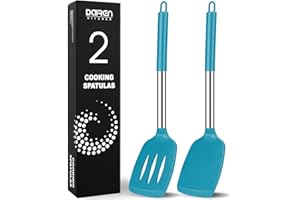 Pack of 2 Large Silicone Cooking Spatulas, BPA Free Stainless Steel Kitchen Utensils for Baking, Frying, Stir-Fry, Non-Stick 