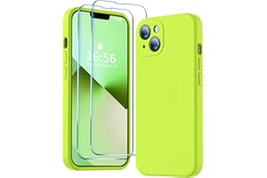BossKiss Compatible with iPhone 14 Plus Case 6.7 inch, Premium Liquid Silicone Case [Velvety Touch] [2 Pcs 9H Tempered Glass Screen Protector], Camera All-Round Protection Case, Fluorescent Green