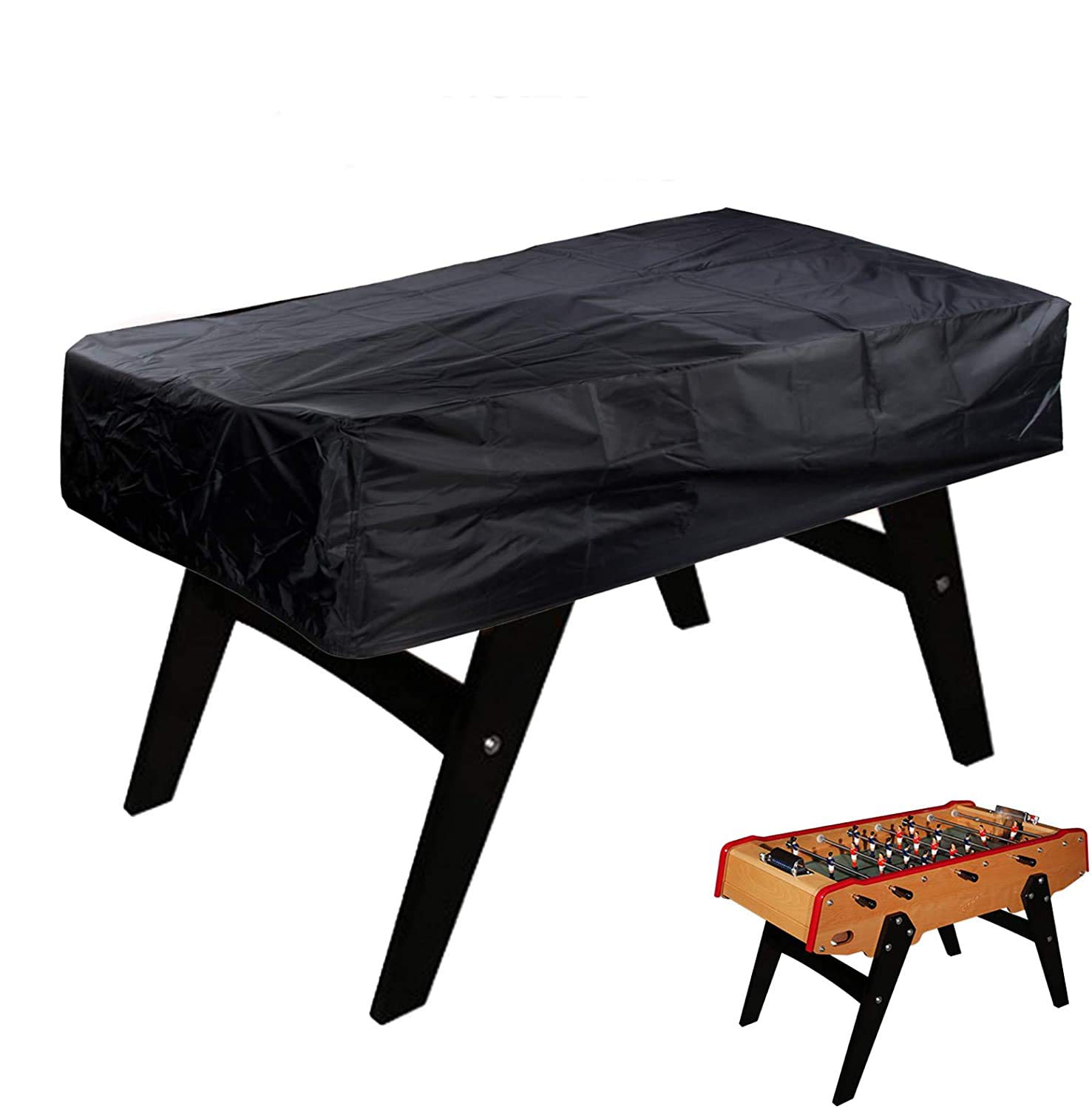 Foosball Table Cover MAYHOUR 420D Oxford Foosball Billiard Outdoor /Indoor Waterproof Sun UV Dust Protect Rectangular Patio Coffee Chair Billiard Soccer Furniture Universal Table Cover (Black 64in)