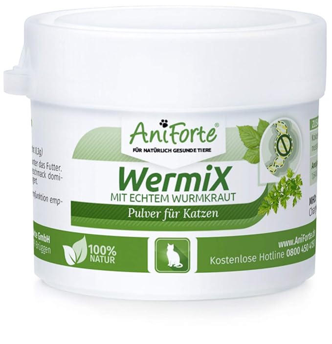 AniForte WermiX Pulver 25g für Katzen - Natürlicher Wurmfeind, Naturprodukt Bei und Nach Wurmbefall, Natur Pur, Ohne Chemie