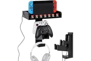 ikkle Switch Wall Mount, Wood Wall Mount for Nintendo Switch and Switch OLED, Switch Accessories with 7 Game Card Holders, 2 