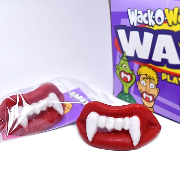 WACK-O-WAX FANGS – FUN CANDY HALLOWEEN TOY – INDIVIDUALLY WRAPPED PEANUT AND GLUTEN FREE CANDY – CHERRY, 24 COUNT BOX