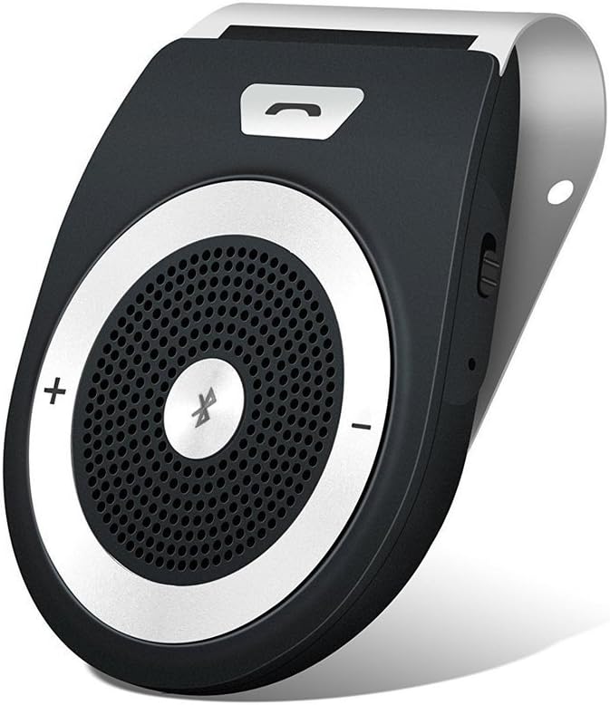 Bluetooth Car Kit HandsFree, Wireless Motion Speakerphone Upgraded Speaker Audio Receiver Sun Visor Music Player Adapter Built-In Mic with Car Charger