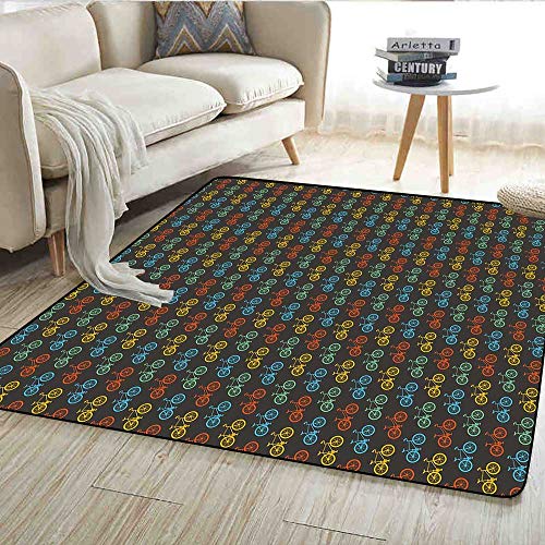 Carpet,Parading Boys and Girls Bicycle Silhouettes in Vivid Colors on Black Background,Outdoor Rug,Multicolor 40"x55"
