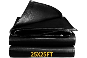 COOCURE 25X25FT Reinforced PE Pond Liner, 28Mil Thickness Pond Liners for Outdoor Ponds, Hemmed Edge with Buttonholes Liners for KOI/Fish, Duck Pond and Waterscape.