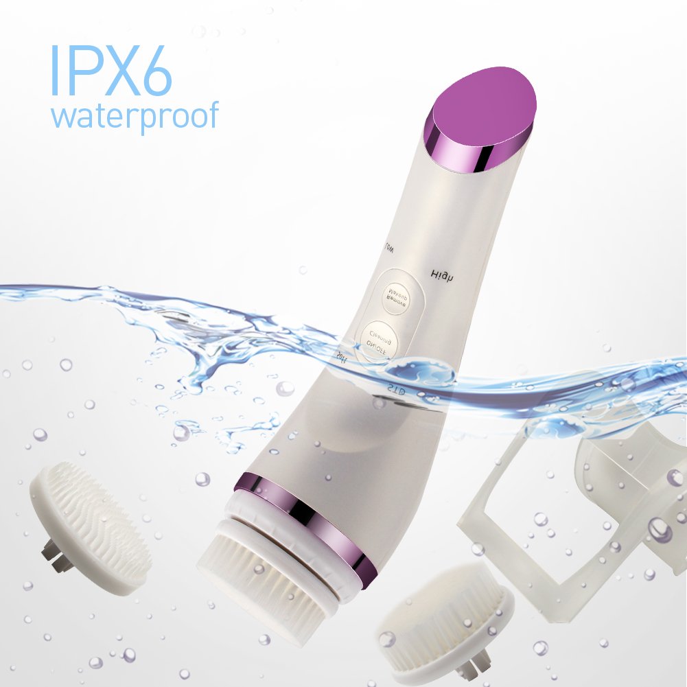 Vibrating Sonic Facial Cleansing Brush Waterproof Electric Face Washing Machine with 3 Brush Heads 1 Remover Head for Deep Makeup Remover Pore Cleaning Facial Care-Bonus A Cleansing Brush Holder