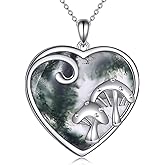 PYTALI Sterling Silver Heart Moss Agate Mushroom Pendant Necklace Women's Moss Agate Necklace Pendant Jewelry Gift for Women Birthday Valentine's Day Christmas