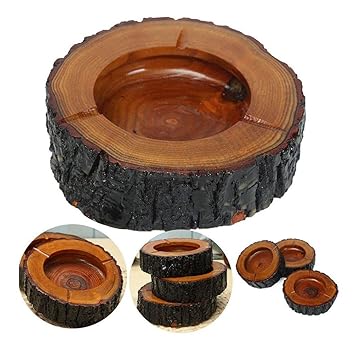Mopi 12cm Round Wooden Cigarette Ashtray Nice Decoration for House/Room/Office Ash Tray (Pack of 3) -fire Proof Wood