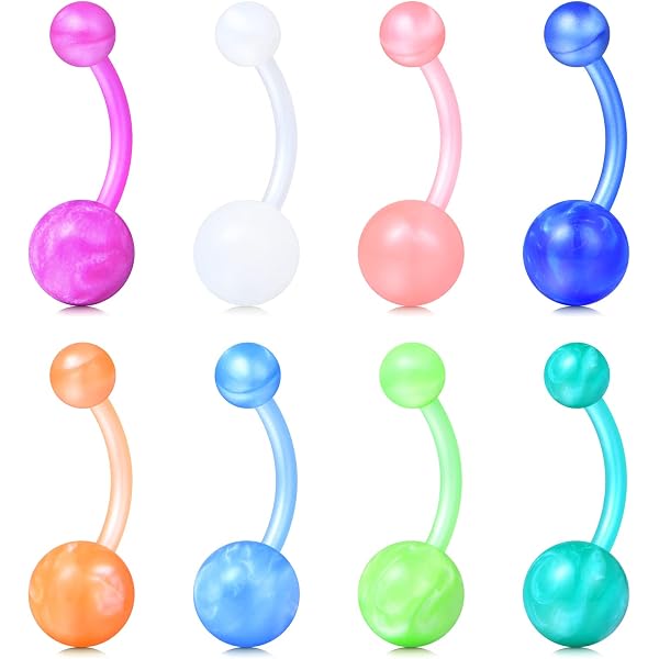 thumbnail image 2 of LongBeauty 7-Piece Glow In The Dark Belly Button Ring Set – 14g Acrylic Navel Bars 2 of 2