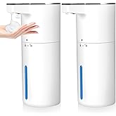 Touchless Automatic Soap Dispenser, 2 Pack Smart Sensor Foam Hand Wash Dispenser, USB Rechargeable & Adjustable Customizable for Bathroom Countertop Kitchen Sink, 13.5 oz White