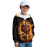 WELLFLYHOM Zip Up Boys Sweatshirt Graphic 6-16 Long Sleeve Fleece Lining Hoodie Kangaroo Pocket Full Zip Kids Sweater