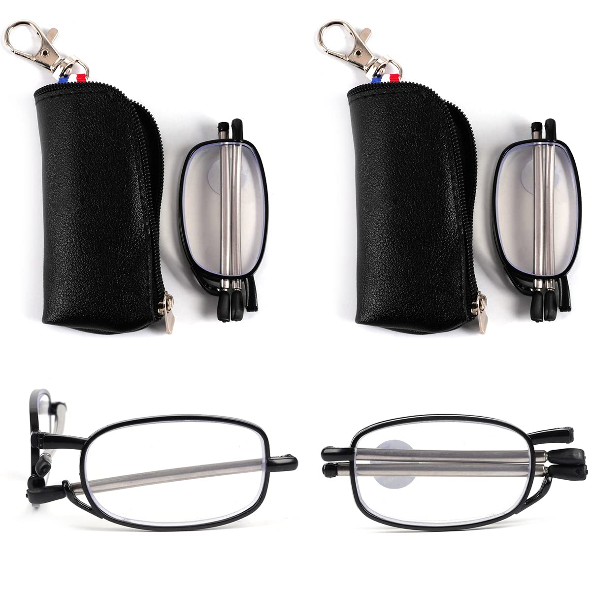 VANANA Reading Glasses 2 Pair Reader Compact Folding Magnify Glasses Black and Gunmetal (Black, +2.5)