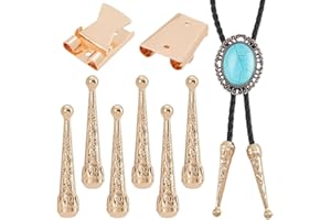 NBEADS 3 Sets Bolo Tie Findings, Bolo Tie Tips Replacement End Caps Kit, Bolo Tie Buckle Accessories with 6 Pcs Alloy Cord End and 3 Pcs Iron Bolo Tie Slide Clasps for Bolo Tie Making, Light Gold