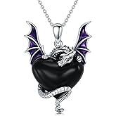 Reaii Dragon Necklace for Women 925 Sterling Silver Natural Black Onyx Dragon Pendant Necklace Jewelry