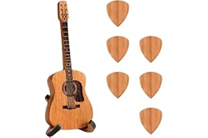 heqxwl Wooden Guitar Pick Box with 6 Pcs Guitar Picks，Mini Storage Box for Guitarists,Musician Engraved Wooden Plectrum Case,Acoustic Guitar Box for Electric Bass Guitar Ukulele Lover.
