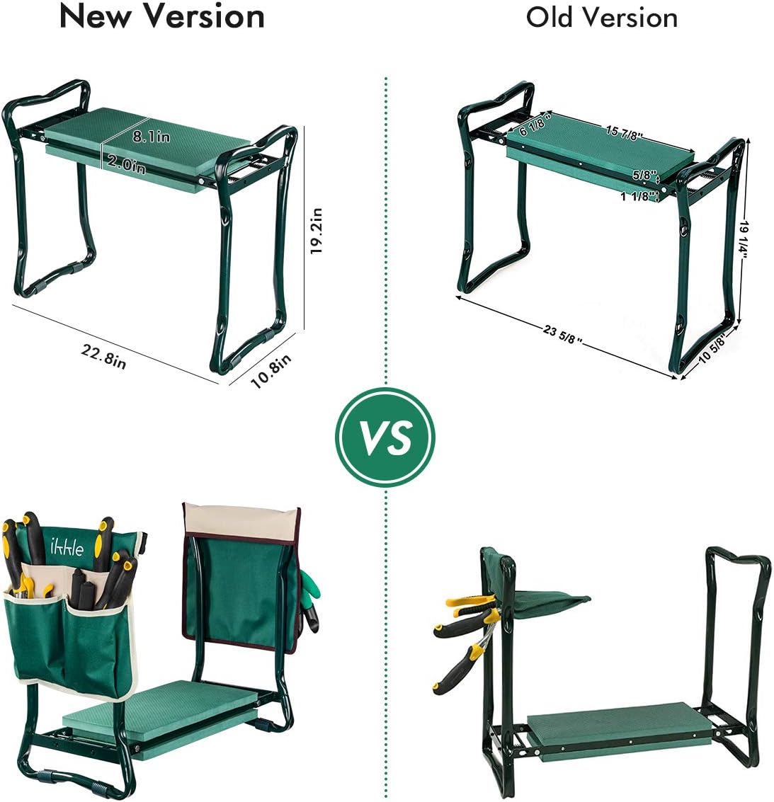 Garden Kneeler and Seat with 2 Bonus Tool Pouches - Adjustable Belt Tool Pounch - Portable Garden Bench EVA Foam Pad with Kneeling Pad - Sturdy, Lightweight and Practical - Protect Knees and Clothes: Furniture & Decor