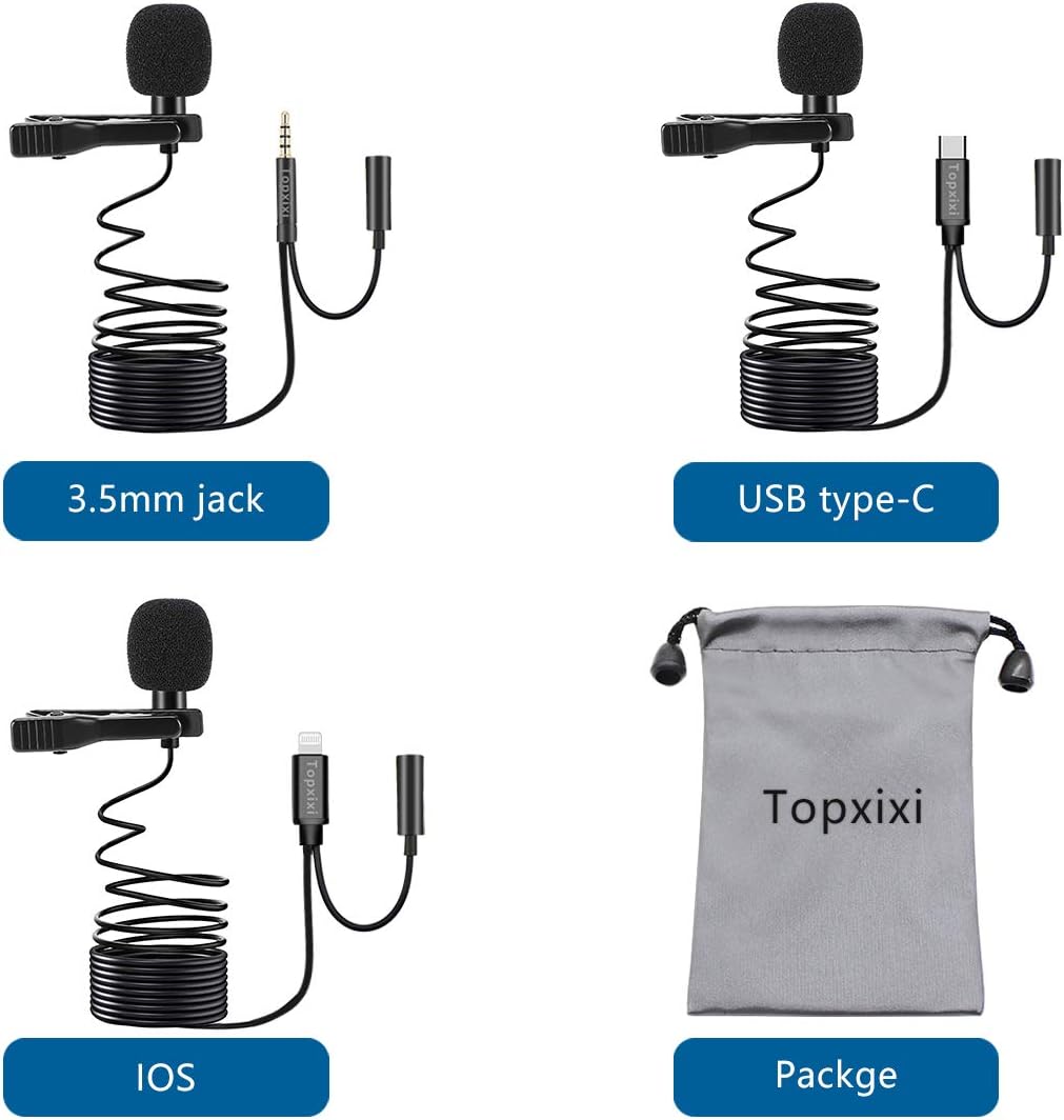 Topxixi Lavalier Microphone Upgraded 2in1 with Earphone Jack, Clip-on Omnidirectional Condenser Mic for Android Smartphone iPhone Recording Video/YouTube/Interview: Home Audio & Theater