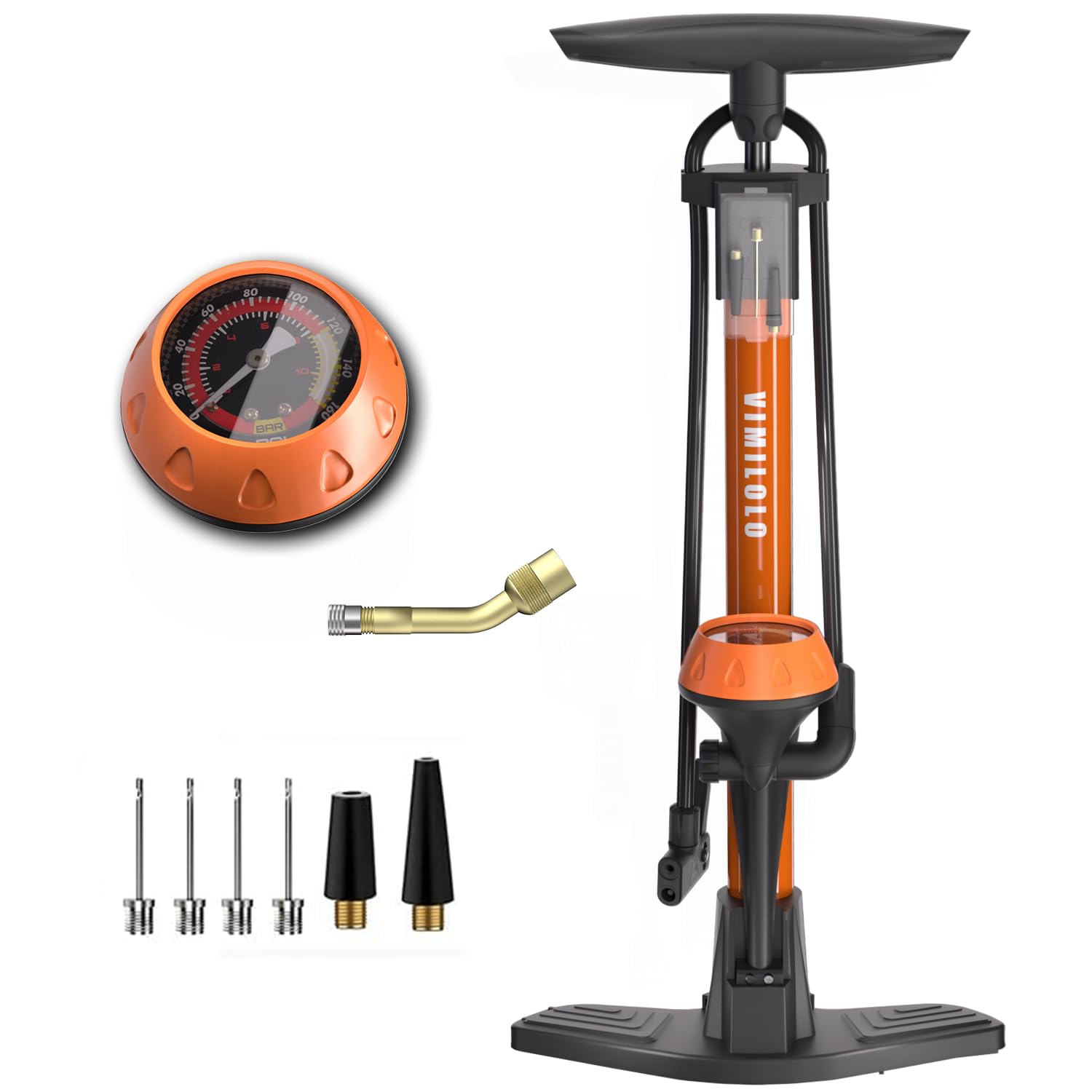 Photo 1 of VIMILOLO Bicycle Pump, Bike Floor Pump with Gauge Inflator for Presta and Schrader Valve Portable Tire Pumps for Ball Bike Pumps
