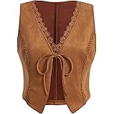 Verdusa Women's Plus Size Tie Front Vest Sleeveless Asymmetrical Jacket Faux Suede Cardigan