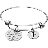 omodofo Bible Verse Bangle Bracelet Cross Charm Confirmation Bracelet Scripture Jewelry Gifts for Women.