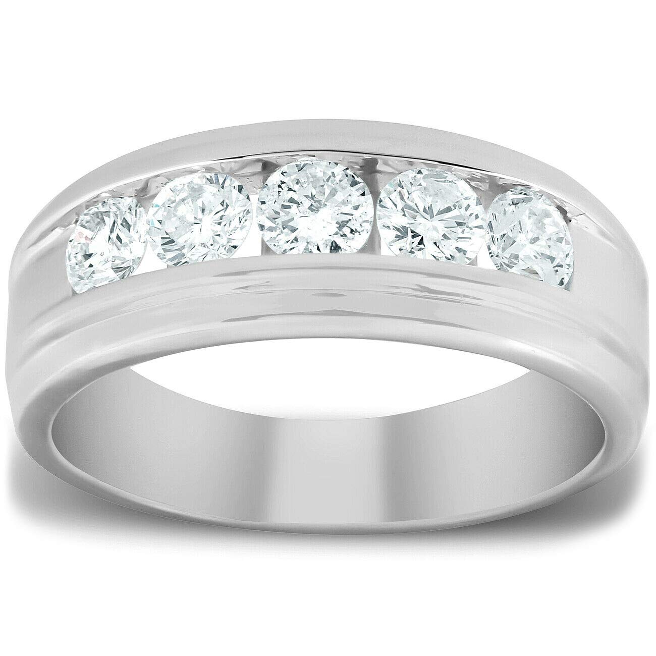 1 Ct Mens Diamond 5-Stone Wedding Ring Channel Set Classic Ring 10k White Gold