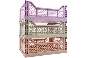 LUNA CRATES Collapsible Storage Box, Foldable Crate Organizer Bin with Handle, Stackable Crates for Home Organization (Lilac-LightGray-Peach, 14L - 3 Pack)
