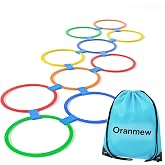 Oranmew 10Pcs 11" Hopscotch Rings, Agility Rings for Kids Obstacle Course | Storage Bag &amp; 15 Connectors! Builds Gross Motor Skills for Indoor/Outdoor Playground. Preschool &amp; Kindergarten PE, Ages 3+