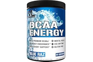 EVLUTION EVL BCAAs Amino Acids Powder - BCAA Energy Pre Workout Powder for Muscle Recovery Lean Growth and Endurance - Rehydrating Post Workout Recovery Drink with Natural Caffeine - Blue Raz