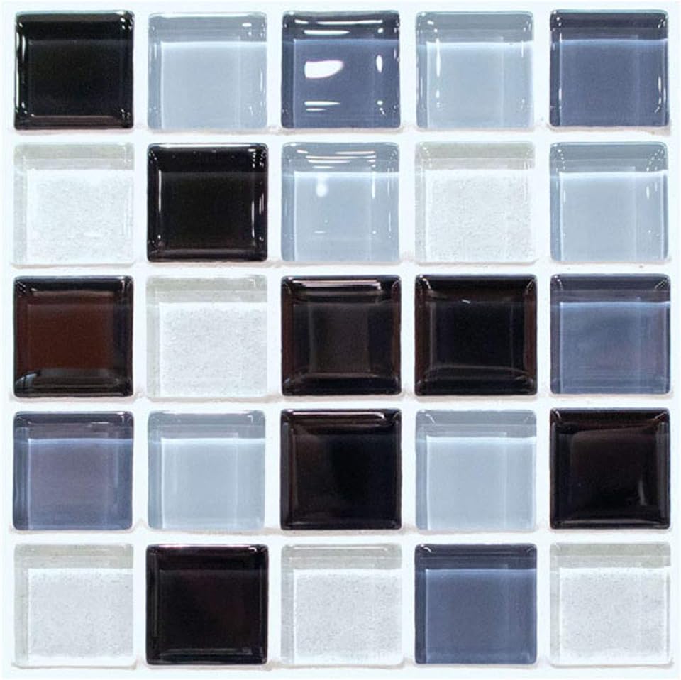 Self-Adhesive Decorative Glass Mosaic 3D Print Tile Stickers Peel and Stick Wall Tile Backsplash for Kitchen/Bathroom/Living Room (6 Tiles)