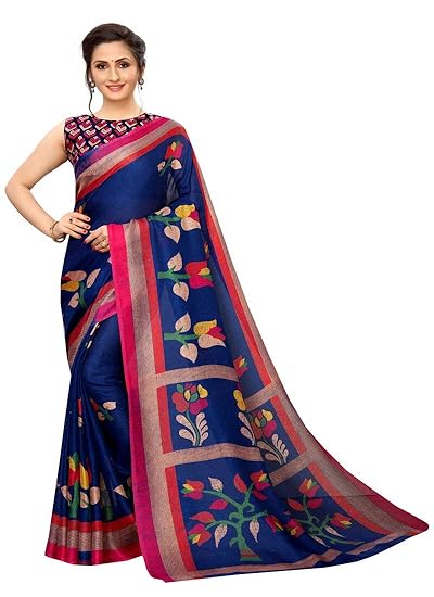 RAJESHWAR FASHION WITH RF Womens Kota Doria Jute Cotton Saree With Unstitched Blouse Piece (GOLD VANI04 NAVY BLUE_Navy Blue)